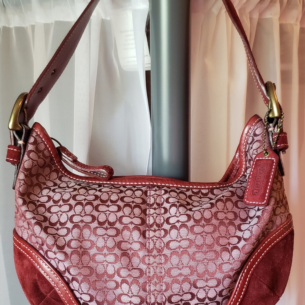 Coach Burgundy and Pink Shoulder Bag